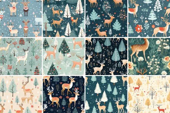 Watercolor Christmas Reindeer Pattern 