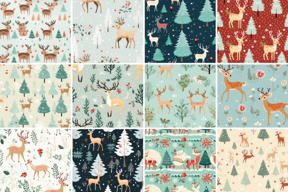 Watercolor Christmas Reindeer Pattern 