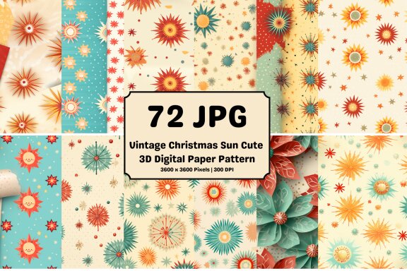 Vintage Christmas Sun Cute 3D Pattern