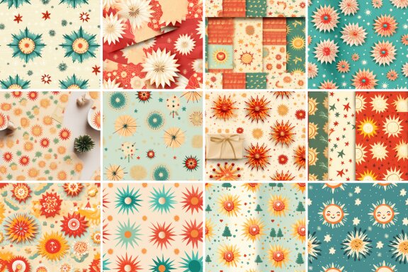 Vintage Christmas Sun Cute 3D Pattern