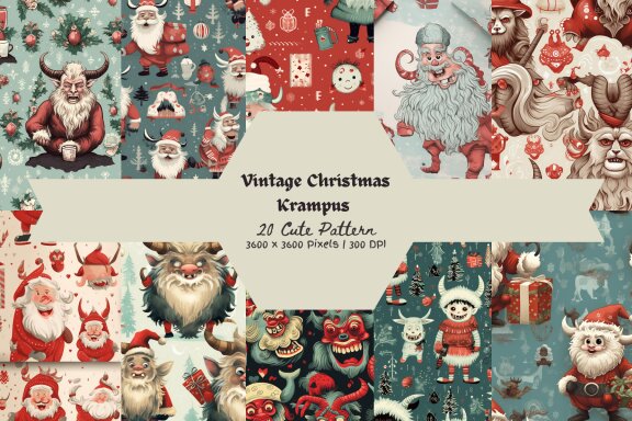 Vintage Christmas Krampus Cute Pattern