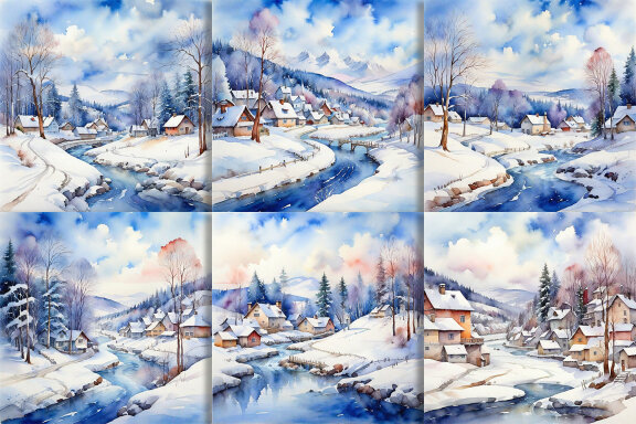 Watercolor Winter Season And House