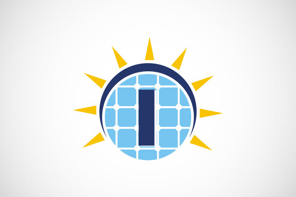 English alphabet with solar panel and sun sign. 