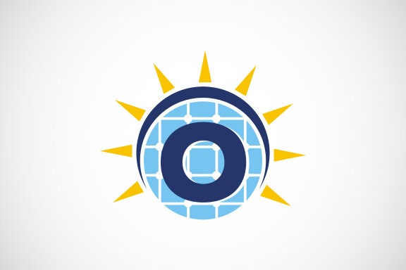 English alphabet with solar panel and sun sign. 