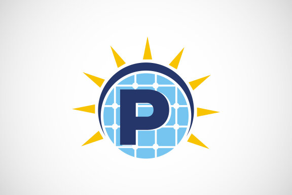 English alphabet with solar panel and sun sign. 