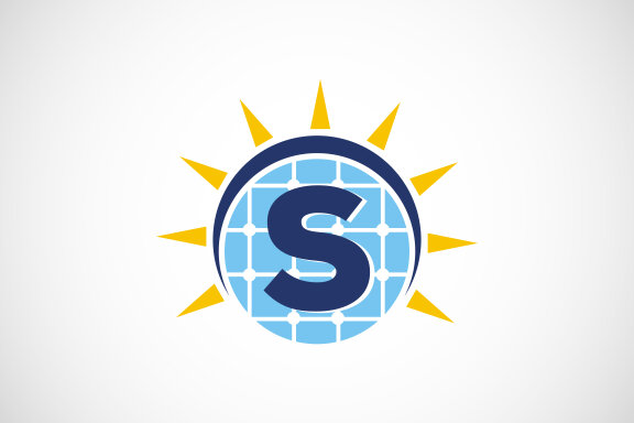 English alphabet with solar panel and sun sign. 