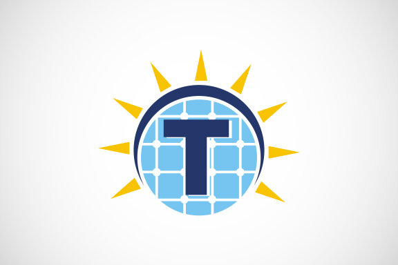 English alphabet with solar panel and sun sign. 