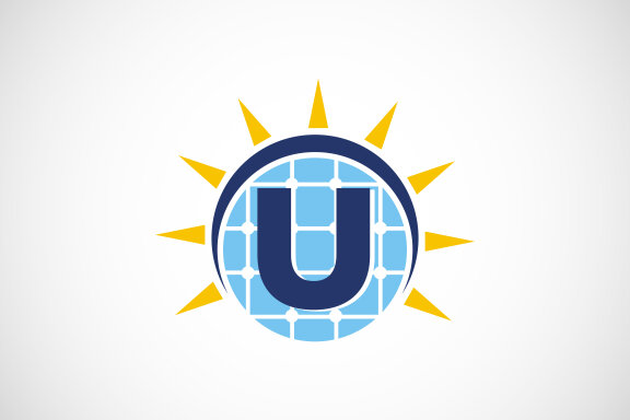 English alphabet with solar panel and sun sign. 