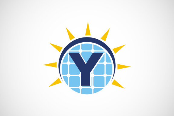 English alphabet with solar panel and sun sign. 