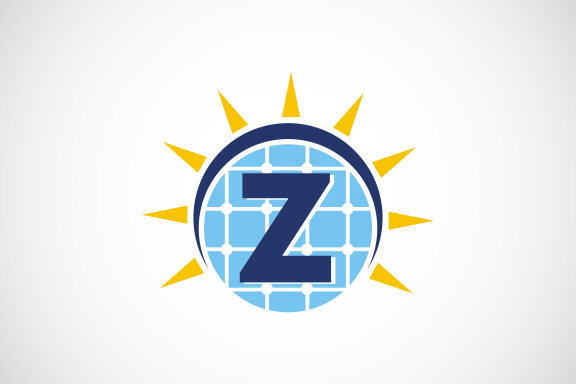 English alphabet with solar panel and sun sign. 