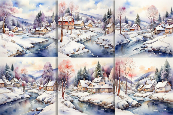 Watercolor Winter Season And House