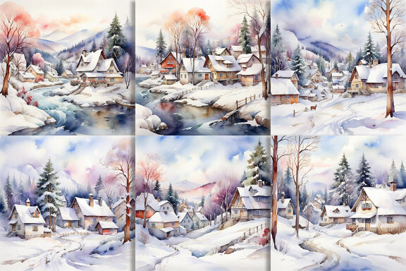 Watercolor Winter Season And House