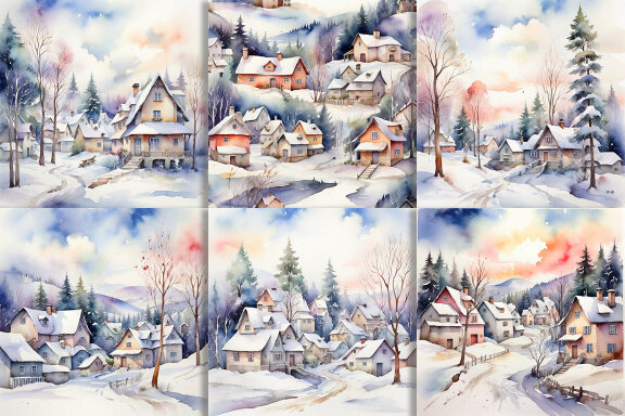 Watercolor Winter Season And House