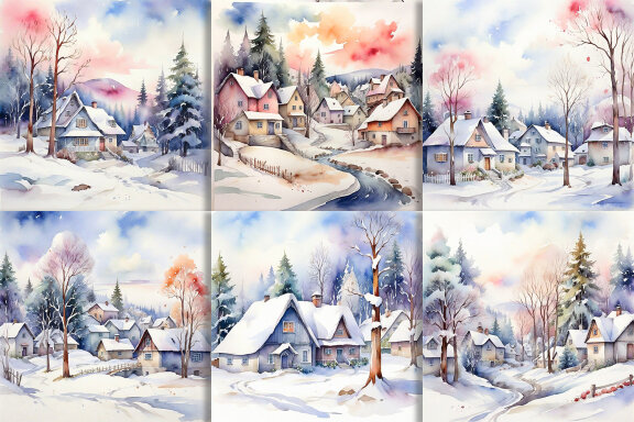 Watercolor Winter Season And House
