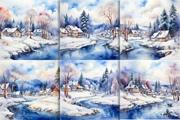 Watercolor Winter Season And House