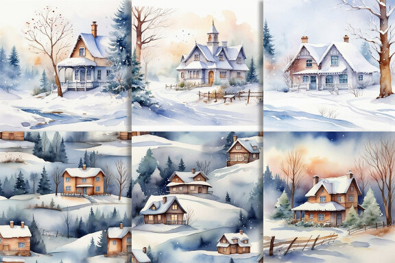 Watercolor Winter Season And House