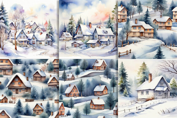 Watercolor Winter Season And House