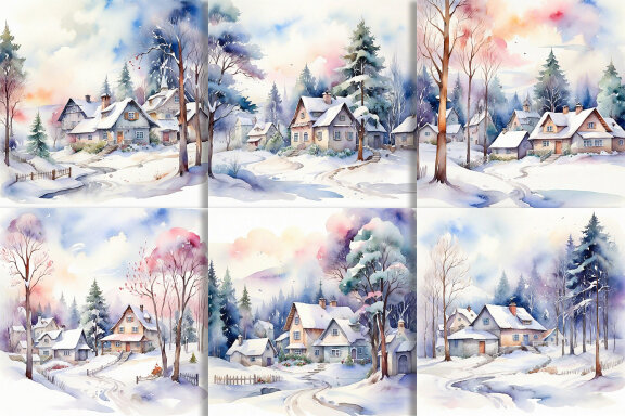 Watercolor Winter Season And House