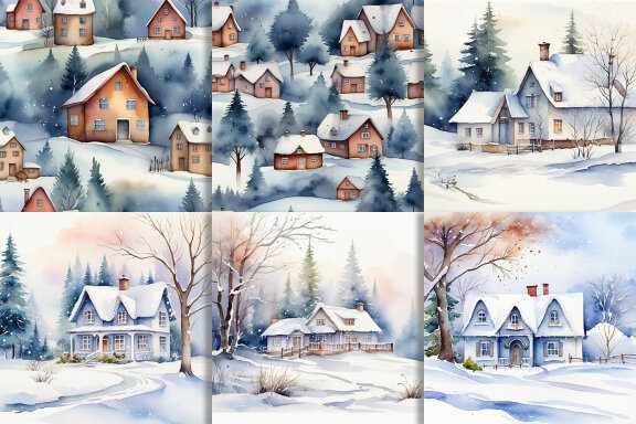 Watercolor Winter Season And Home