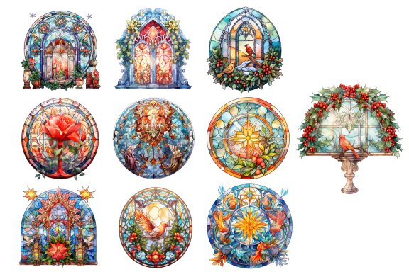 Christmas Stained Glass Clipart