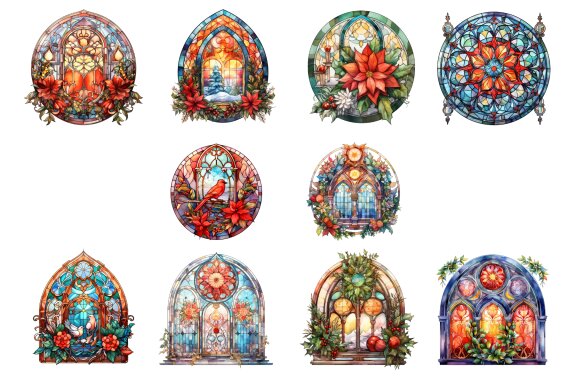 Christmas Stained Glass Clipart