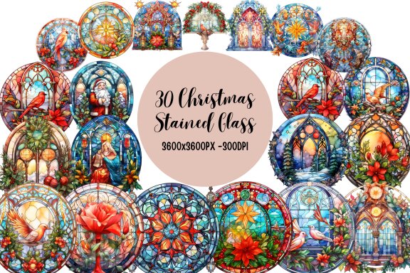 Christmas Stained Glass Clipart