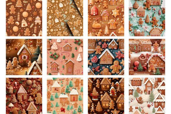 Vintage Christmas Gingerbread Cute Pattern