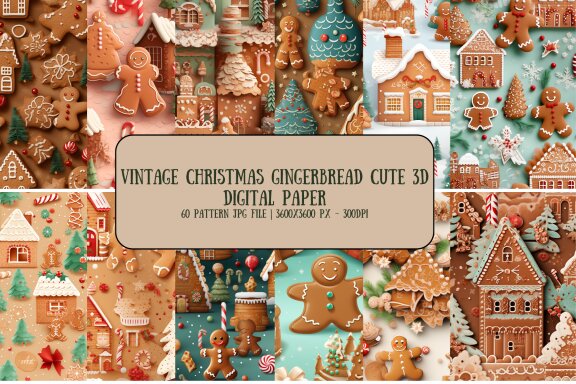 Vintage Christmas Gingerbread Cute Pattern