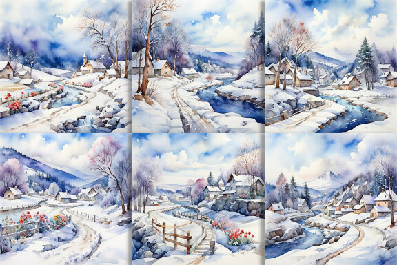 Watercolor Winter Season And House
