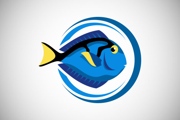 Blue Tang fish in a circle. Fish logo