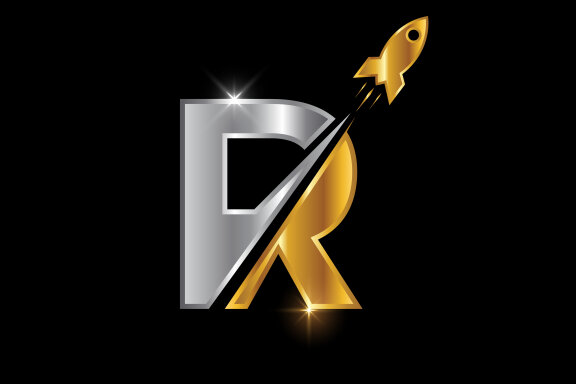 English alphabet with a Rocket logo
