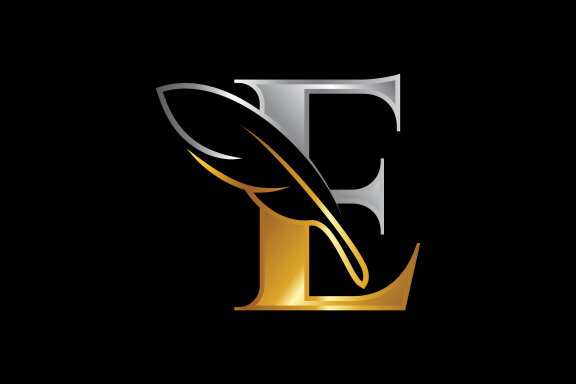 English alphabet with a feather