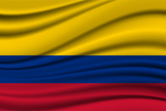 Silk Waving Flag of Colombia. Silk, Satin Texture Background