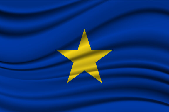 Silk Waving Flag of Congo Free State. Silk, Satin Texture Background