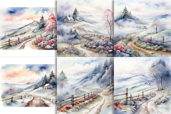 Watercolor Winter Season And Village
