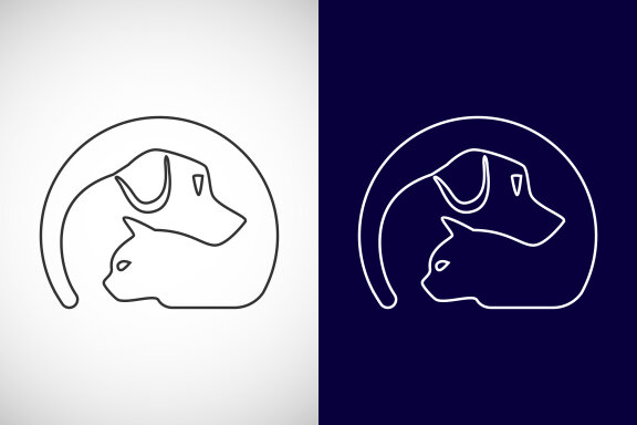 Line art pet care logo design template. 