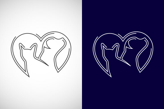 Line art pet care logo design template