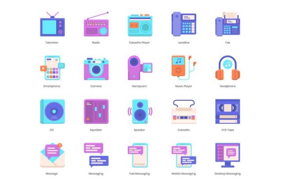 80 Media Communication Icons | Violet