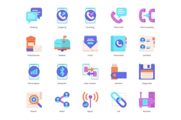 80 Media Communication Icons | Violet