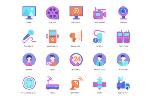 80 Media Communication Icons | Violet