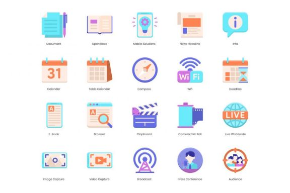 80 Media Communication Icons | Violet