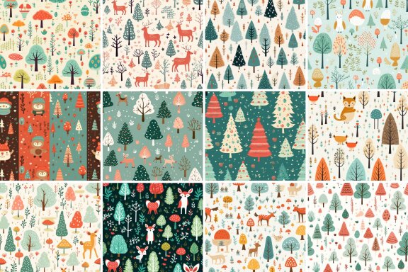 Festive Forest seamless Pattern