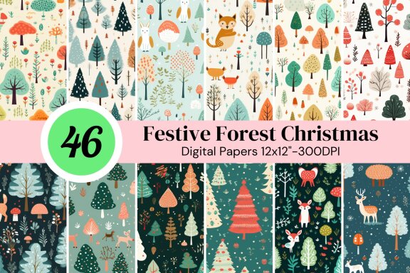 Festive Forest seamless Pattern