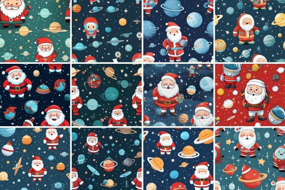  Space Santa Seamless Pattern