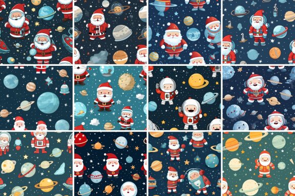  Space Santa Seamless Pattern