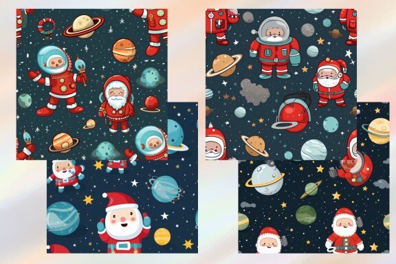  Space Santa Seamless Pattern