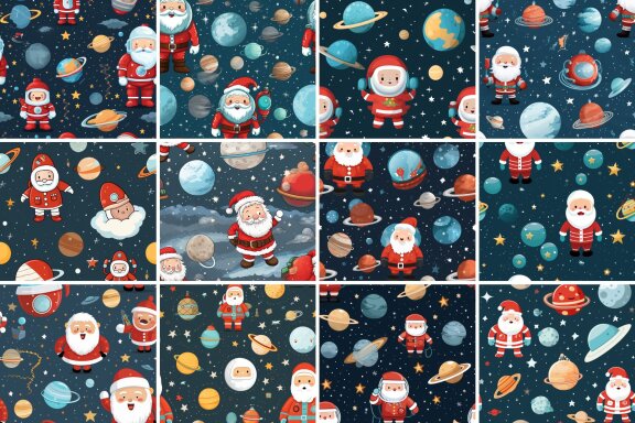  Space Santa Seamless Pattern