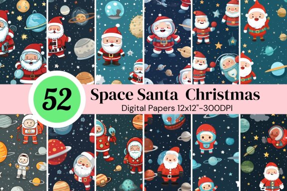  Space Santa Seamless Pattern