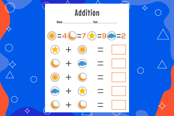 Addition with different elements for kids