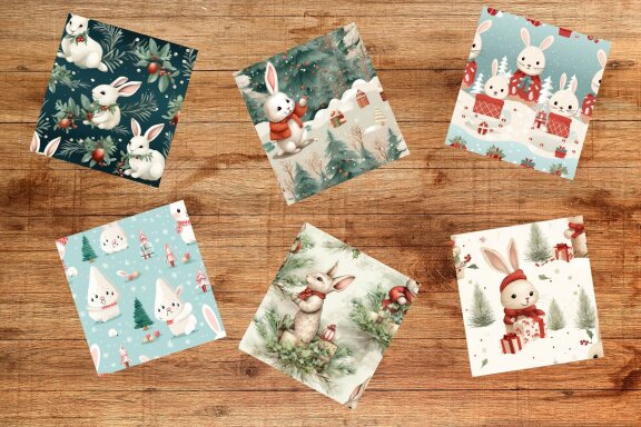 Vintage Christmas Rabbit Cute 3D Digital Paper